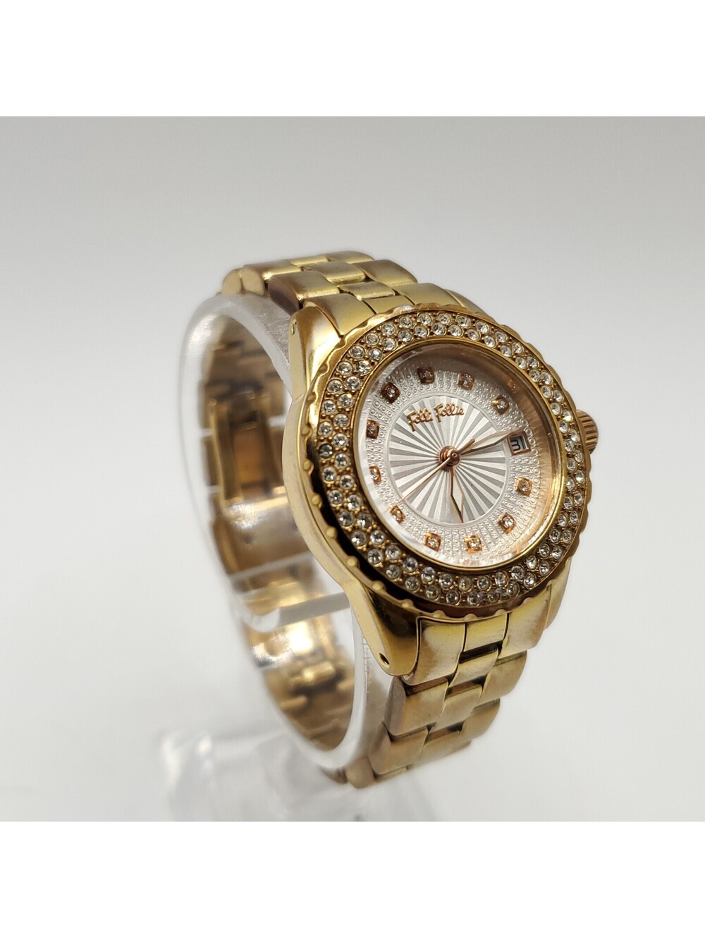 Folli Follie Quartz 29mm Date Dial Rose Gold Tone Womens Watch New Battery